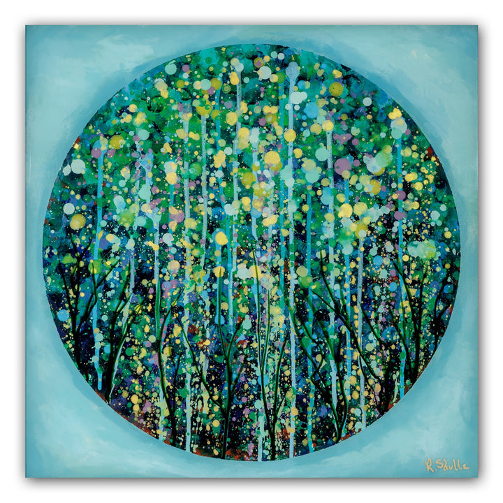 Blue Green Forest within Moon (Original Painting): The Art of Rachel Shultz