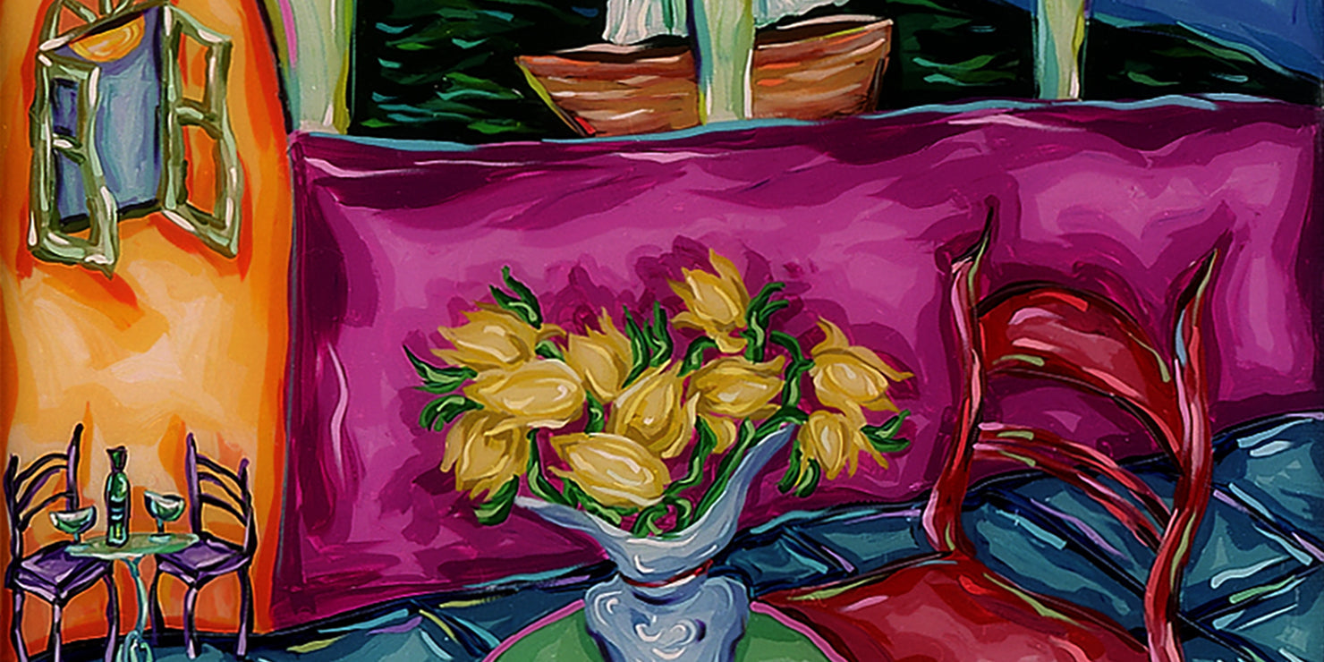 Collection Image - Landscapes & Cafes: Riverfront Cafe (Painting in Window)