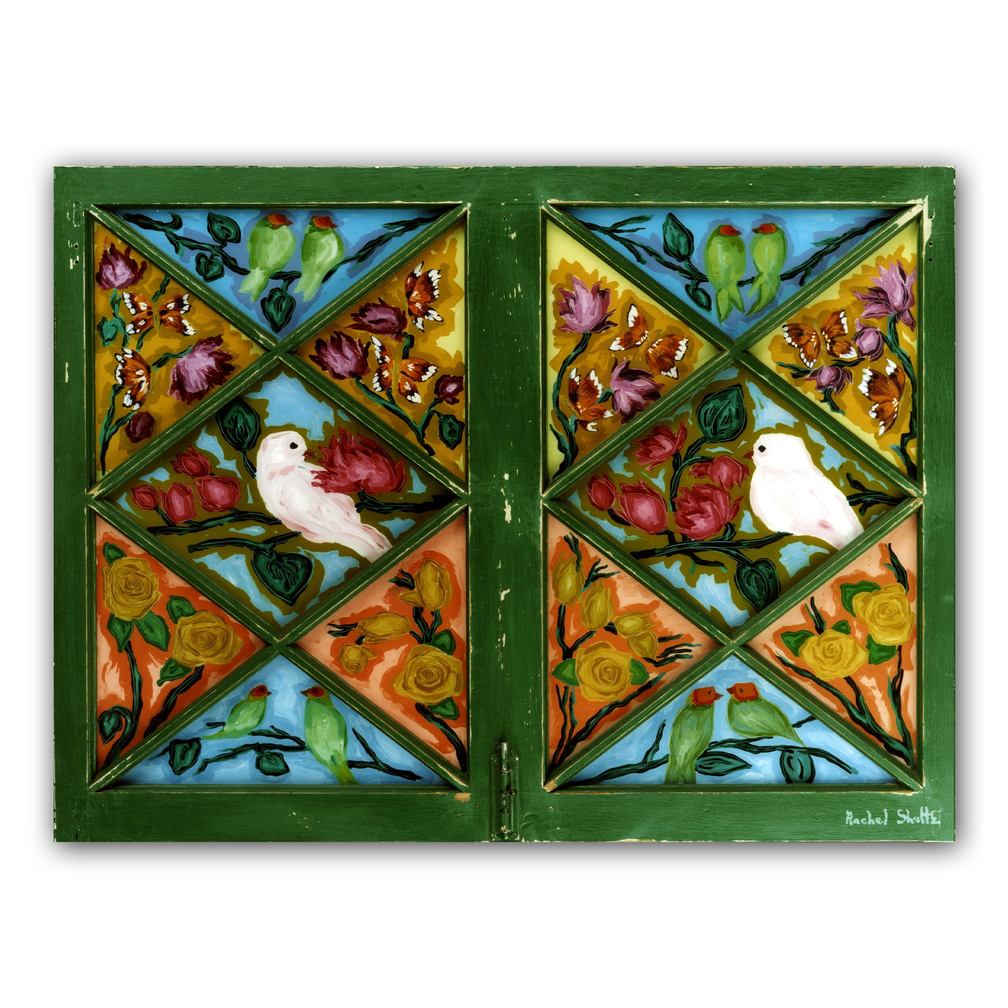 Doves and Flowers (Original Painting): The Art of Rachel Shultz