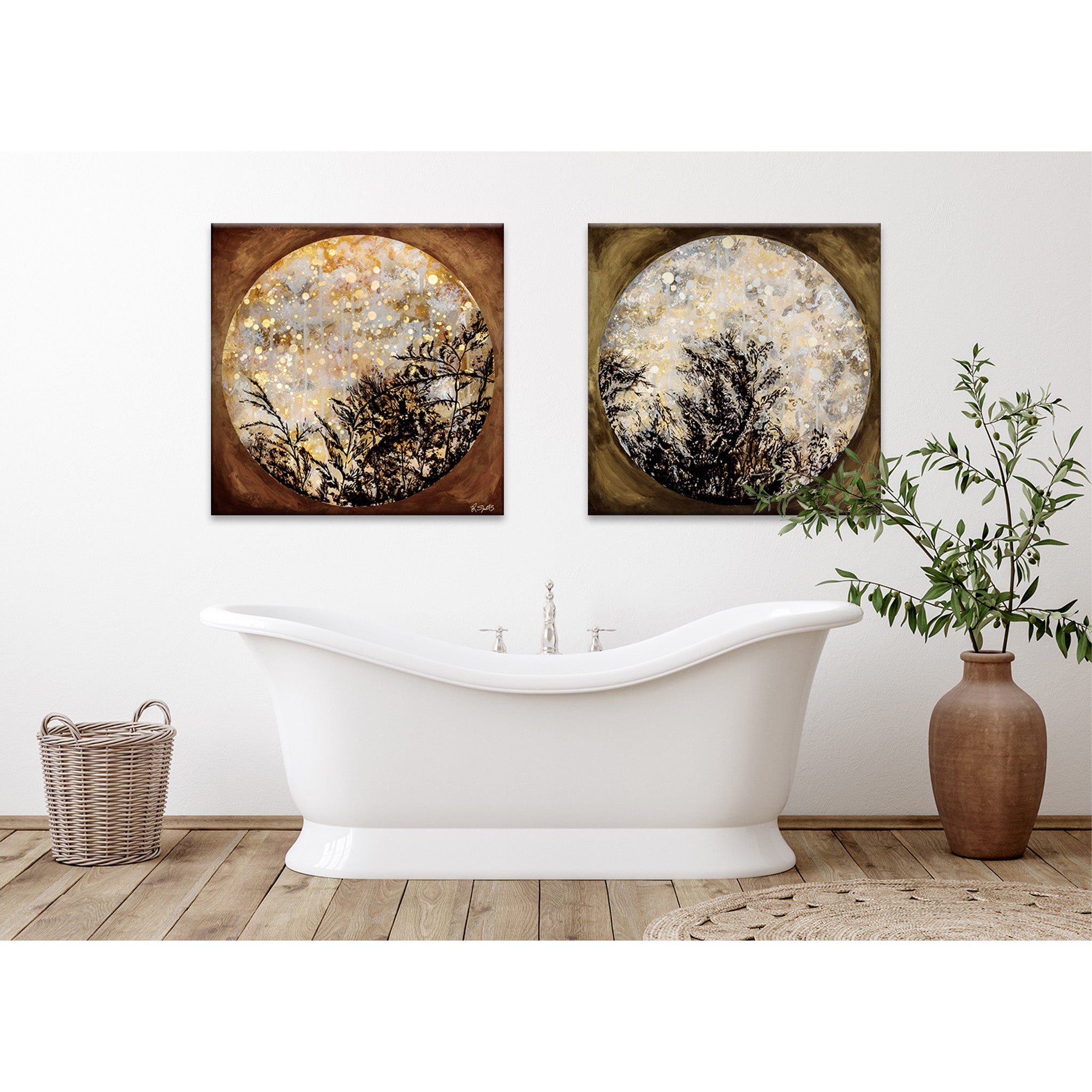 Glowing Through Shadows 2 (Print): The Art of Rachel Shultz - Wall View: Diptych