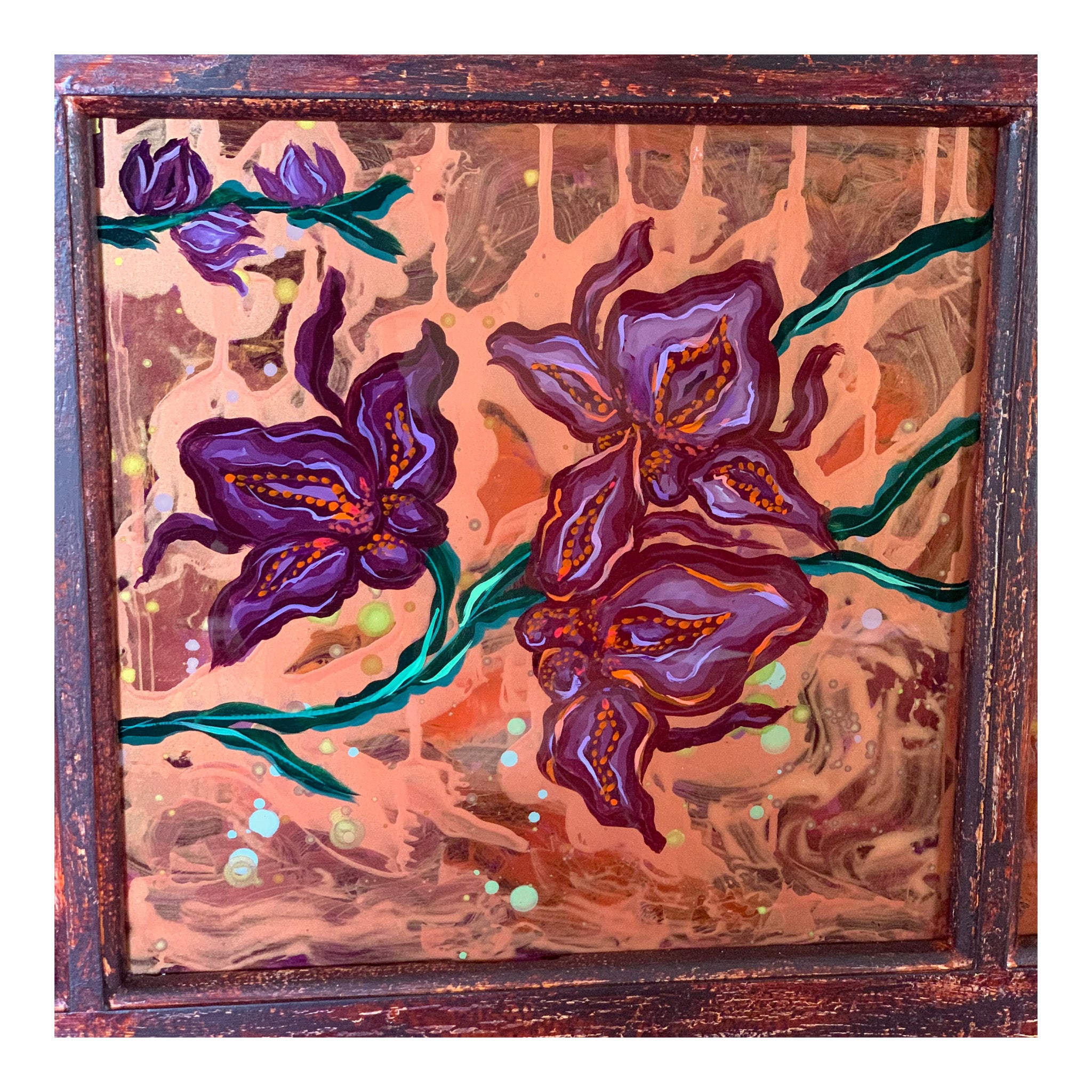 GOLDEN DONKEY ORCHIDS (Original Painting): The Art of Rachel Shultz-closeup detail