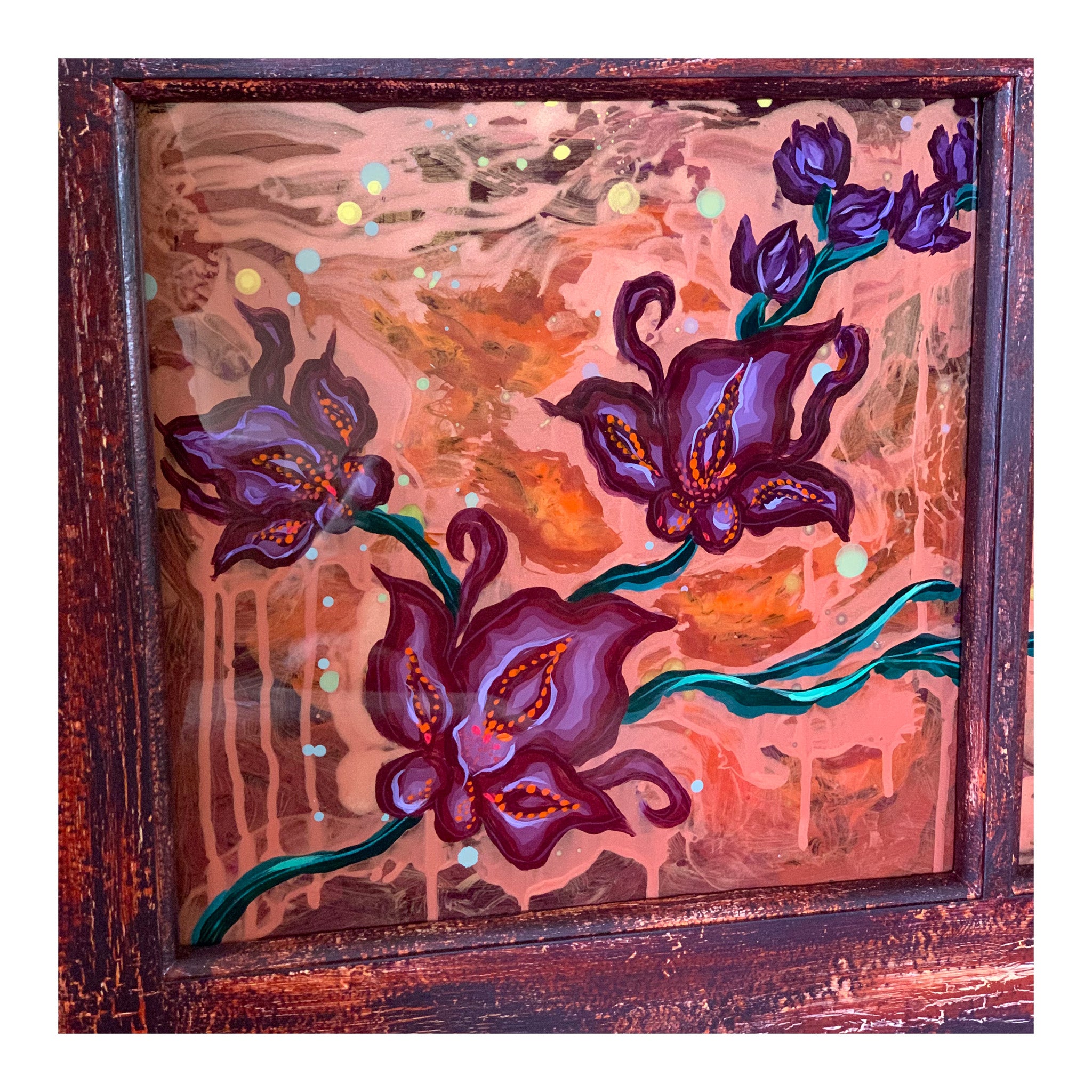 GOLDEN DONKEY ORCHIDS (Original Painting): The Art of Rachel Shultz-closeup detail