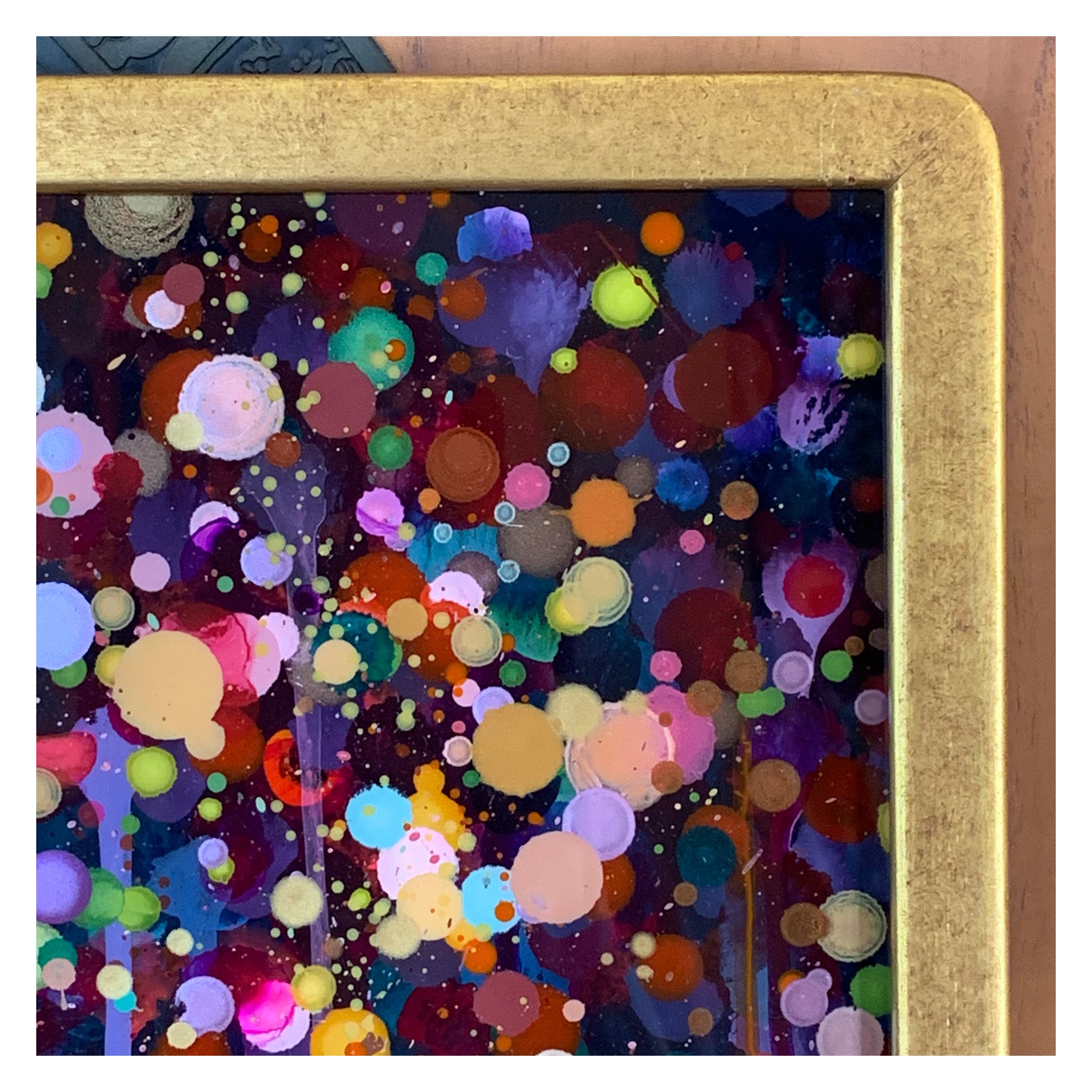 She Blooms In rainbows (Original Painting): The Art of Rachel Shultz: frame closeup